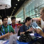 Greeting visitors at the PRACe booth at ISC 2017