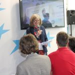 Alison Kennedy giving a presentation at the PRACE booth at ISC 2016