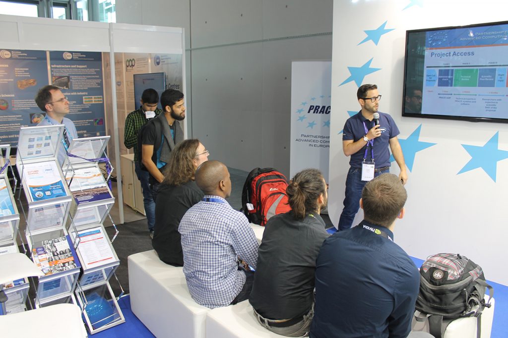 Richard Tavares, PRACE aisbl peer review officer giving a presentation at the PRACE booth at ISC 2016