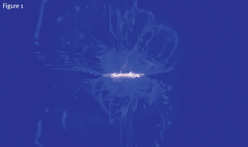 This visualisation is a zoom, where only the disk and the stellar outflows are visible.