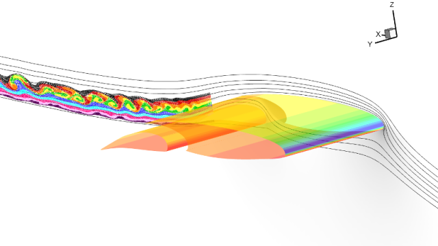 Simulated air vorteces around an aricraft wing section