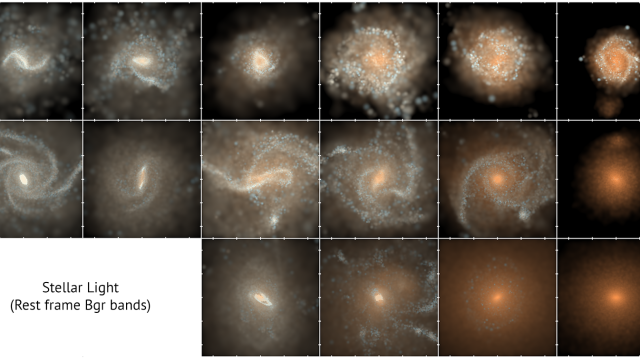 A small sample of galaxies created by the Illustris simulation demonstrate the variety of formations. Image author: Illustris Simulation Team