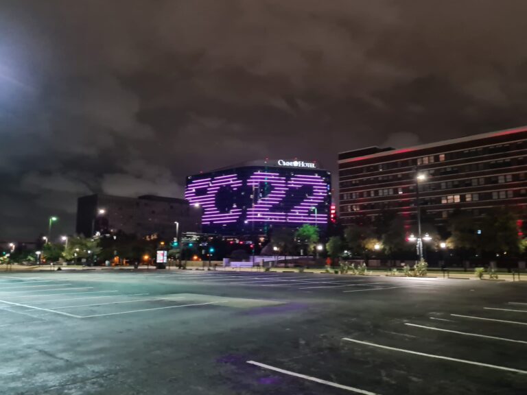SC 2022 light art on the Omnihotel in Dallas